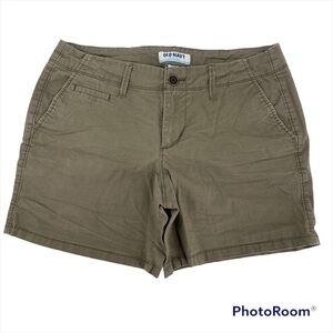 Old Navy Everyday Tan Khaki Flat Front Chino Shorts Pockets Women Sz 14 Mid Rise